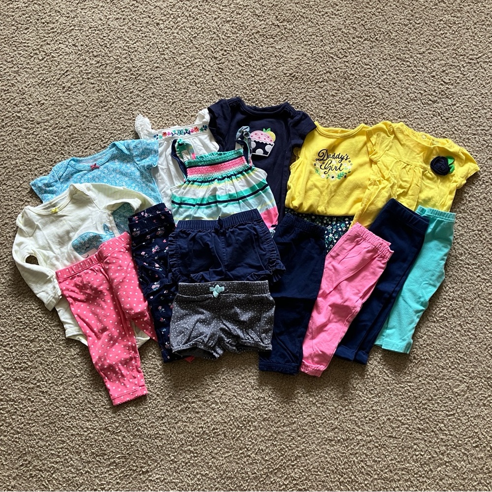 9M Bundle of Girls Clothing Items - Various Brands - Onesies, pants and shorts